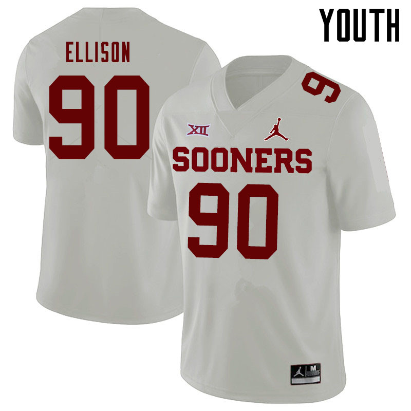 Jordan Brand Youth #90 Josh Ellison Oklahoma Sooners College Football Jerseys Sale-White - Click Image to Close